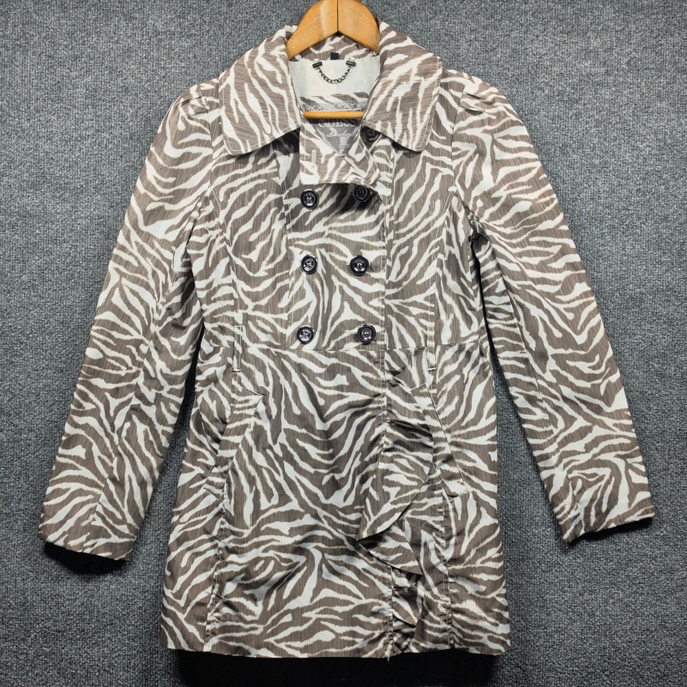 Vintage GUESS Jacket Womens Small Zebra Trench Coat Missing Belt